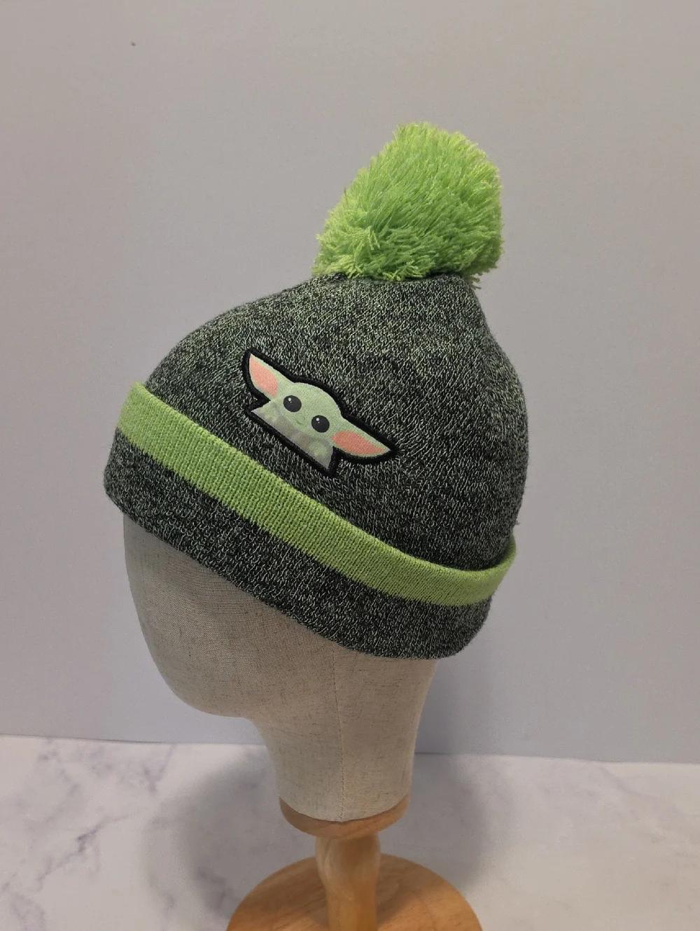 Star Wars Grey & Lime Pom Pom Beanie with Baby Yoda Patch
